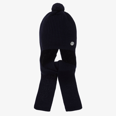 Artesania Granlei Babies' Navy Blue Knitted Hat & Attached Scarf