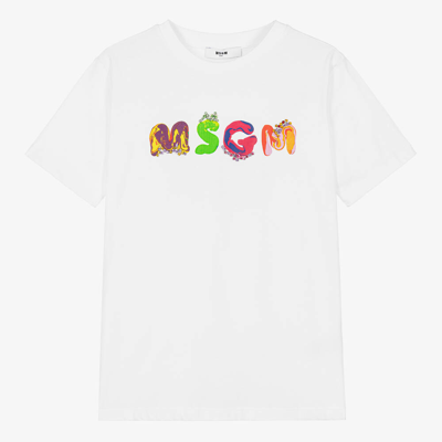 Msgm Teen Girls White Cotton Jewel T-shirt