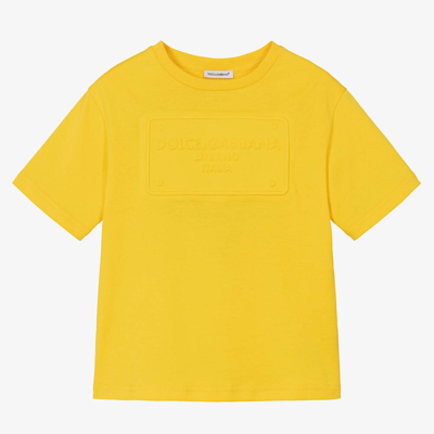 Dolce & Gabbana Kids' Boys Yellow Cotton Embossed Tag T-shirt