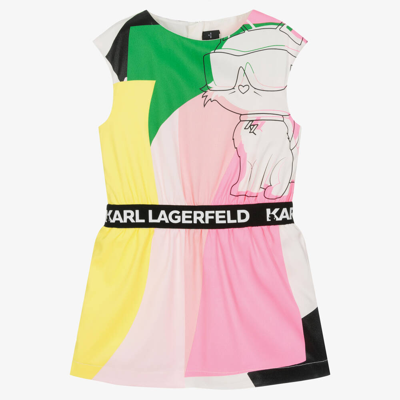 Karl Lagerfeld Kids' Colour-block Sleeveless Flared Dress In White