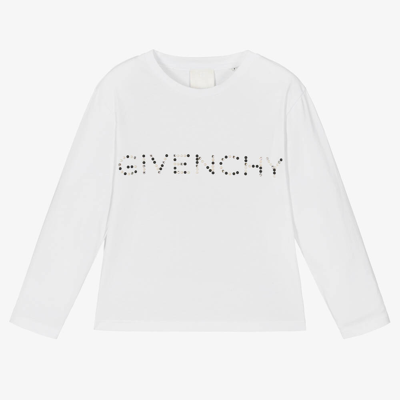 Givenchy Kids' Girls White Cotton Swarovski Top