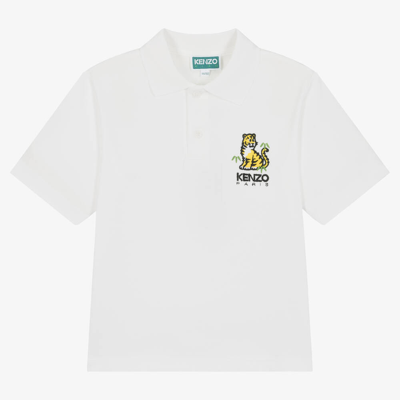 Kenzo Kids Boys Ivory Cotton Kotora Tiger Polo Shirt