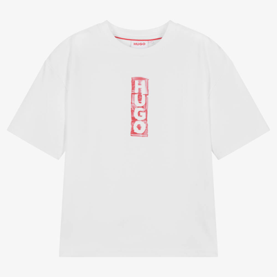 Hugo Kids'  Boys White Cotton Marker Logo T-shirt