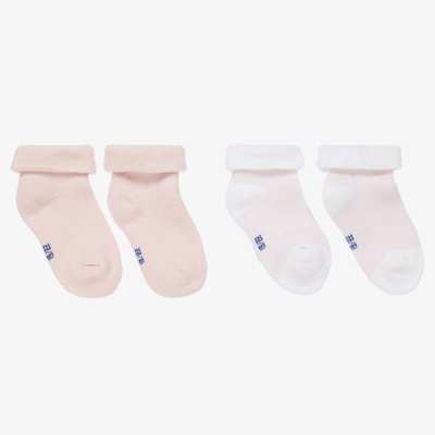 Absorba Girls White & Pink Cotton Baby Socks (2 Pack)
