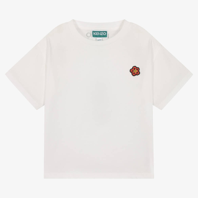 Kenzo Kids' Flower-patch Organic-cotton T-shirt In White
