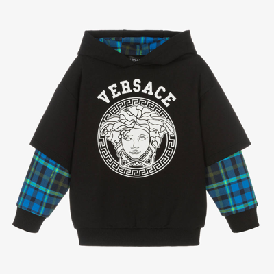 Versace Kids' Boys Black & Tartan Cotton Hoodie