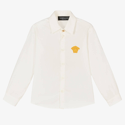 Versace Kids' Little Boy's & Boy's Medusa Embroidered Button-up Shirt In White