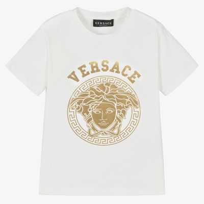 Versace White & Gold Cotton Medusa T-shirt