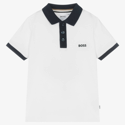 Hugo Boss Kids' Boss Boys White Cotton Polo Shirt