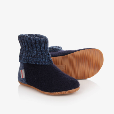 Giesswein Boys Blue Knitted Wool Slippers