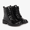 GEOX GIRLS BLACK LACE-UP PATENT BOOTS