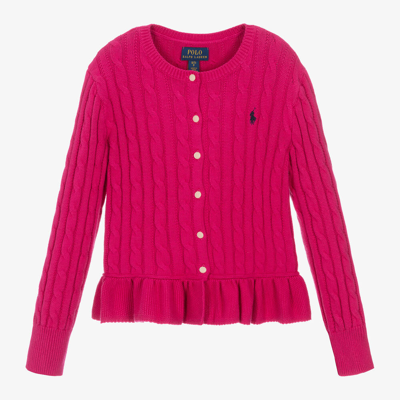 Ralph Lauren Kids' Girls Pink Cotton Cable Knit Cardigan