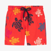 Vilebrequin Boys Red Turtle Swim Shorts In Red