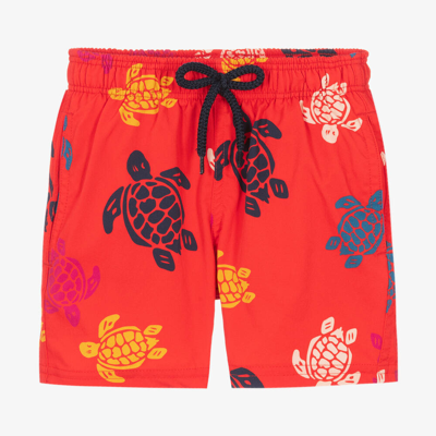 Vilebrequin Kids' Boys Red Turtle Swim Shorts In Poppy