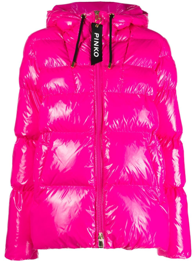 Pinko Quilted Zipped Puffer Jacket In Pink