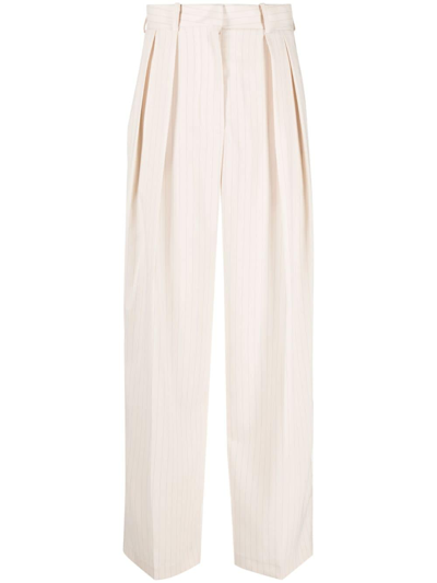 The Frankie Shop Tansy Double-pleated Pinstripe Trousers In Neutrals