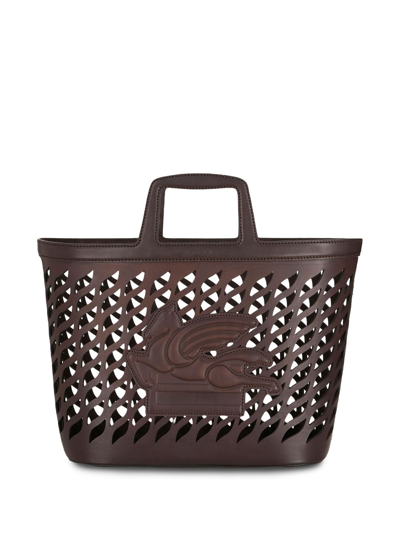 Etro Pegaso-motif Laser-cut Tote In Brown