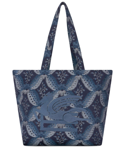 Etro Florale Soft Trotter Tasche In Navy Blue