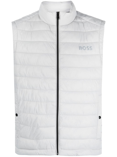 Hugo Boss Logo-flocked Quilted Gilet In Grau