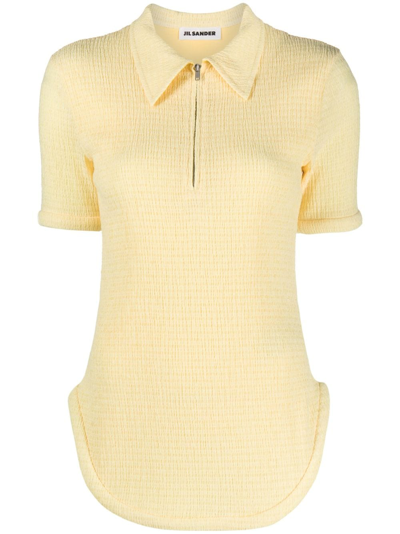 Jil Sander Polo Shirt With Half Zip And Monogram Embroidery In Yellow Cotton