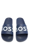 Hugo Boss Italian-made Slides With Raised Logo In Dark Blue