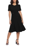 London Times Short Sleeve Fit & Flare Midi Dress In Black