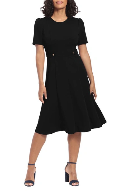 London Times Women's Puff-sleeve Tab-detail Fit & Flare Dress In Black