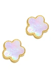 ADORNIA 14K GOLD PLATED GREEN MOTHER-OF-PEARL CLOVER STUD EARRINGS