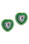 Adornia Rhodium Plated Crystal Heart Stud Earrings In Green