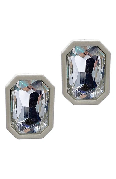 Adornia Rhodium Plated Crystal Cushion Cut Stud Earrings In White