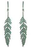 Eye Candy Los Angeles Feather Cz Drop Earrings In Green