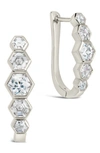 Sterling Forever Gia Geometric Cz Latch Hoop Earrings In Silver