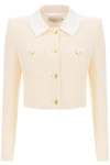 Alessandra Rich Cropped Jacket In Bouclé Tweed In Beige