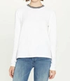 Goldie Long Sleeve Fine Terry Ringer Tee In White In Multi