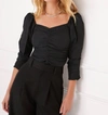 Something Navy Ruched Puff Shoulder Blouse In Black