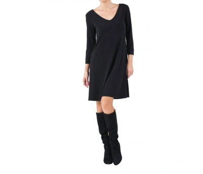 Eva Varro 3/4 Sleeve Scoop Neck A Line Dress In Black