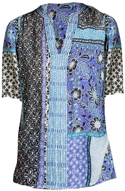 JOHNNY WAS WOMEN WORKSHOP CASABLANCA RAMIE TUNIC TOP BLOUSE IN BLACK & BLUE