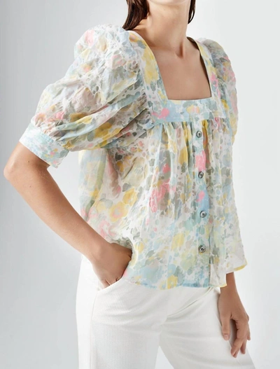 Smythe Button Front Square Neck Blouse In Pastel Floral In Multi