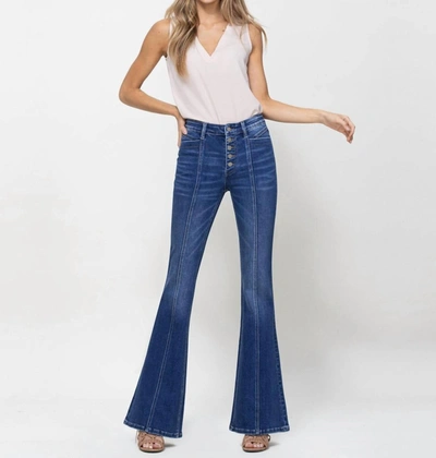 Flying Monkey High Rise Flare With Seamed Front Jean In Blue
