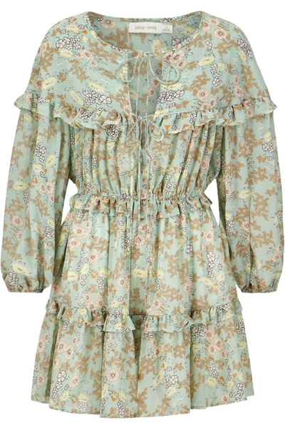 BISHOP + YOUNG FLORAL PRINT MINI DRESS IN MINT