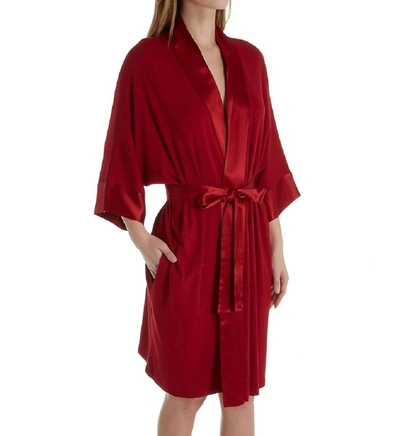 Pj Harlow Shala  Knit Robe With Pockets And Satin Trim In Red