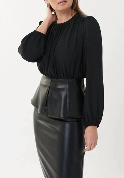 Joseph Ribkoff Top With Faux Leather Trim In Black