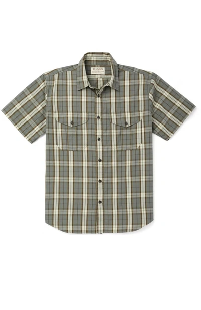 Filson Men's Washed Short Sleeve Feather Cloth Shirt In Sage Green