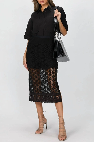 Goen J Shirt And Crochet Lace Skirt Set In Black
