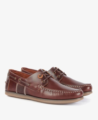 Barbour Mens Brown Wake Logo-debossed Leather Boat Shoes