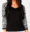 Angel 3/4 Zebra Sleeve V-neck Top In Black In Black