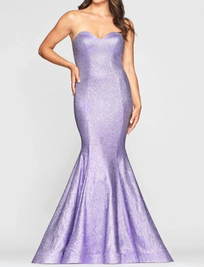 Faviana Metallic Strapless Gown In Lavender In Purple