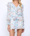 Fate Floral Print Ruffle Romper In Blue Multi