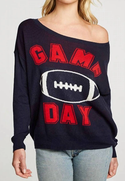 Chaser Long Sleeve Wide Neck Game Day Pullover In Navy In Blue