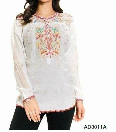 Adore Multi Colored Dragonfly Embroidery Tunic In White